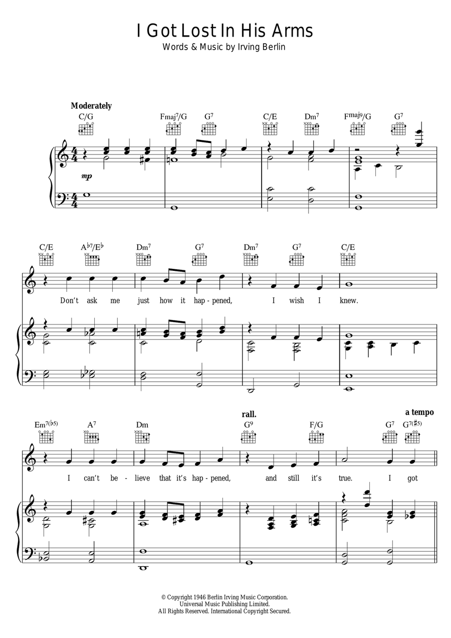 I Got Lost In His Arms Piano, Vocal, Guitar scores gallery preview page 1