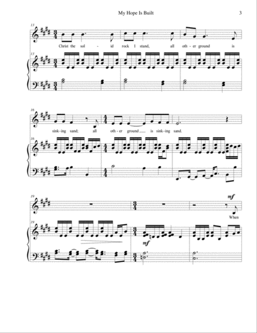 My Hope Is Built on Nothing Less (SOLID ROCK), Medium Voice, arr. Brenda Portman Medium Voice scores gallery preview page 3