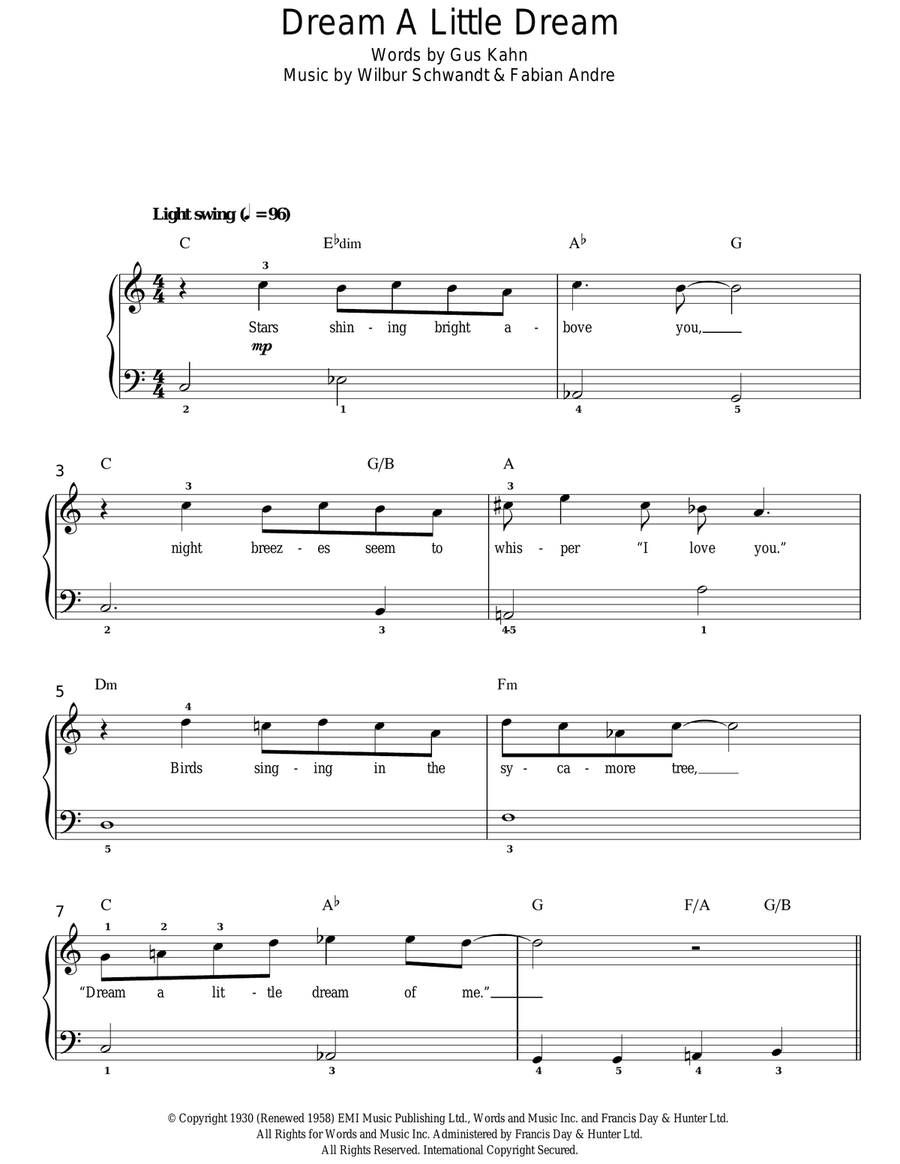 Dream A Little Dream Of Me Easy Piano scores gallery preview page 1