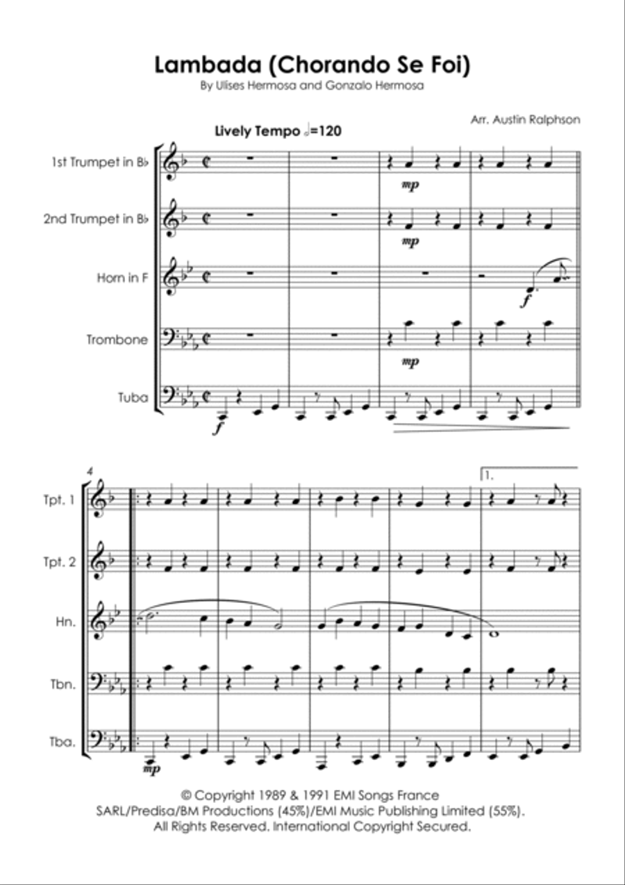 Chorando Se Foi (lambada) Horn scores gallery preview page 5