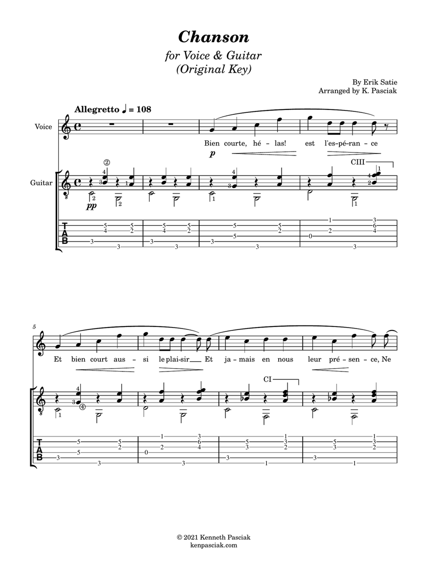 Chanson (for Voice and Guitar) Acoustic Guitar scores gallery preview page 3