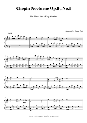Book cover for Chopin Nocturne Op.9 , No.1 [Easy Arrangement for Piano Solo]
