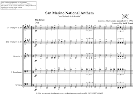 San Marino National Anthem ''Inno Nazionale della Republic'' for Brass Quintet image number null