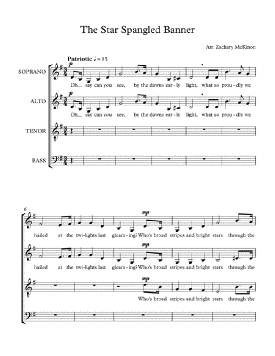 Star Spangled Banner 4-Part scores gallery preview page 1