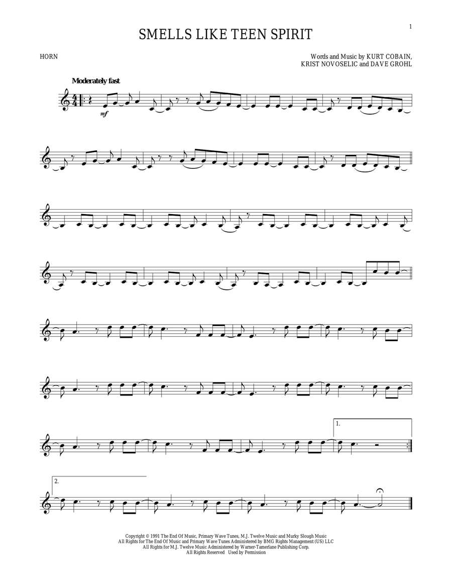 Smells Like Teen Spirit Smells Like Teen Spirit Horn Solo scores gallery preview page 1