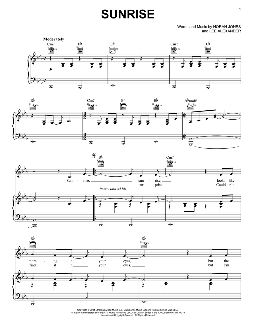 Sunrise Piano, Vocal, Guitar scores gallery preview page 1