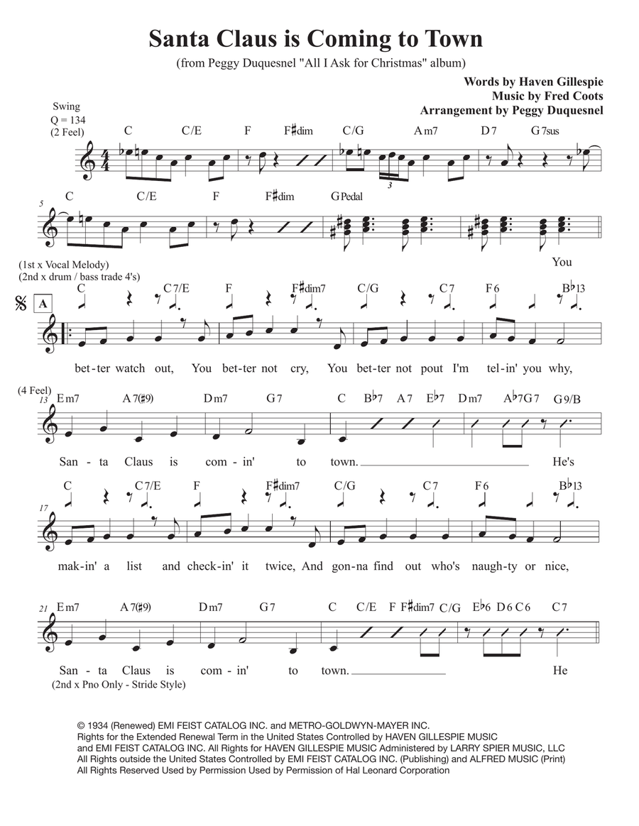 Santa Claus Is Comin' To Town Piano, Vocal scores gallery preview page 1