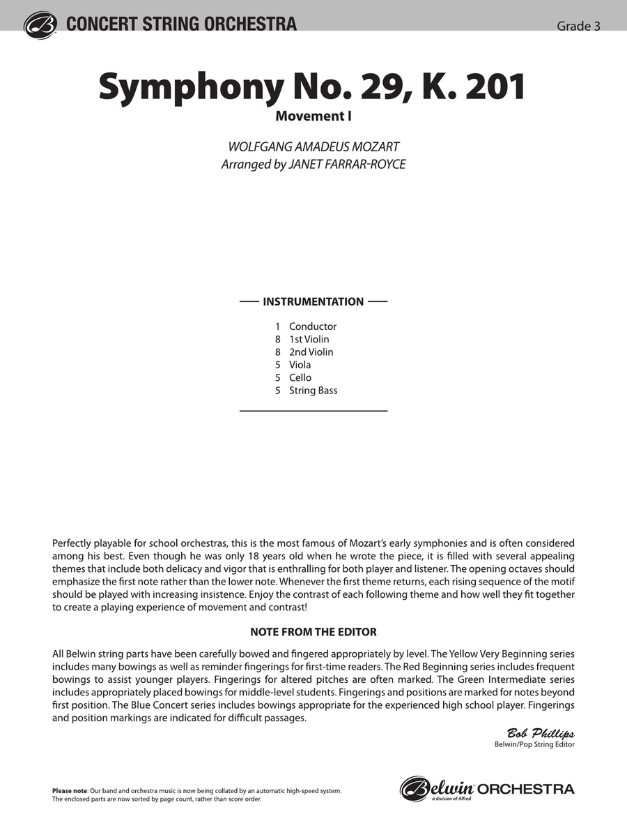 Symphony No. 29, K. 201: Score