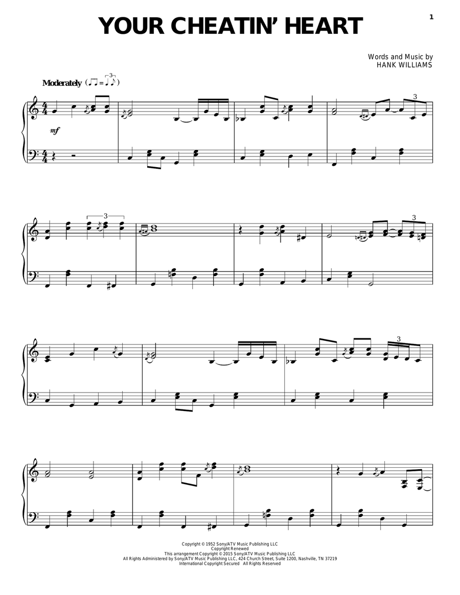 Your Cheatin' Heart Piano Solo scores gallery preview page 1