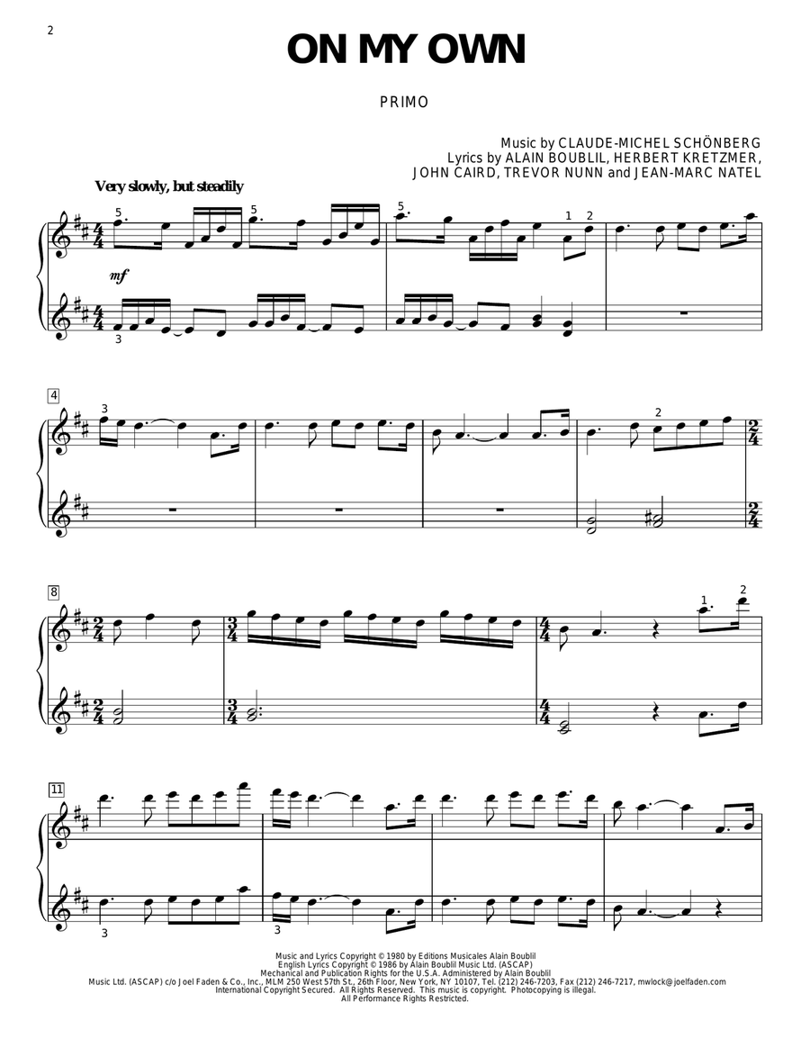 On My Own (from Les Miserables) Piano Duet scores gallery preview page 2