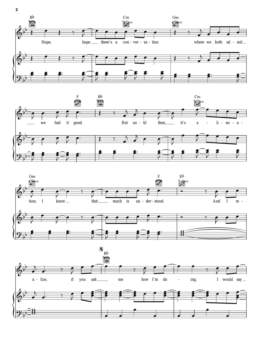 Not Over You Piano, Vocal, Guitar scores gallery preview page 2