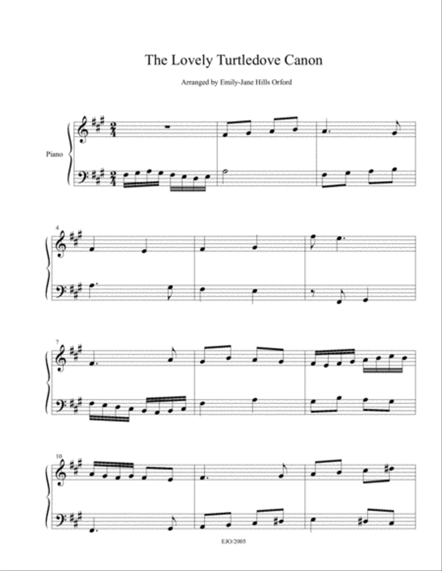 The Lovely Turtle Dove Canon Piano Solo scores gallery preview page 1