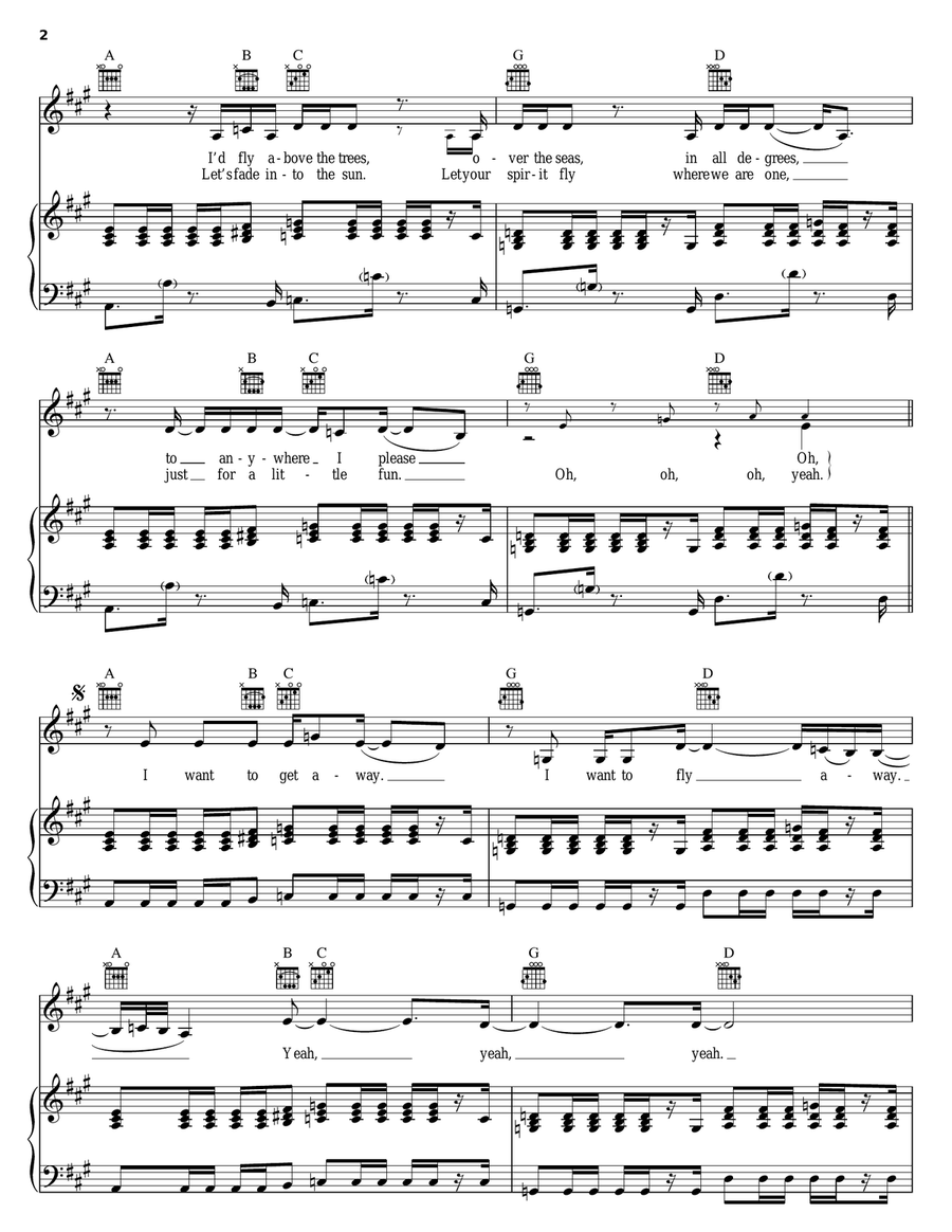 Fly Away Piano, Vocal, Guitar scores gallery preview page 2