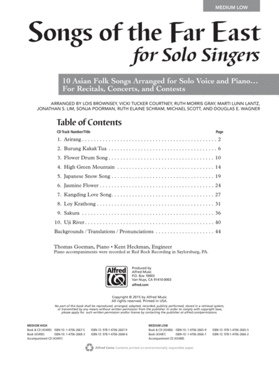 Songs of the Far East for Solo Singers image number null