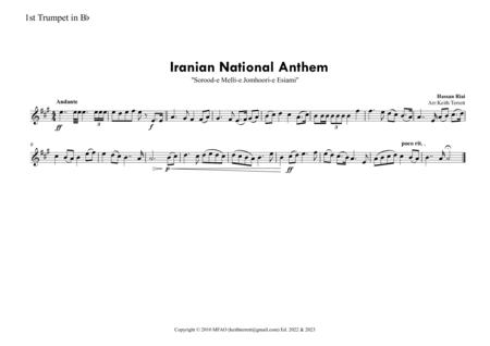 Iranian National Anthem (''Sorood-e Melli-e Jomhoori-e Esiami'') for Brass Quintet & Percussion image number null