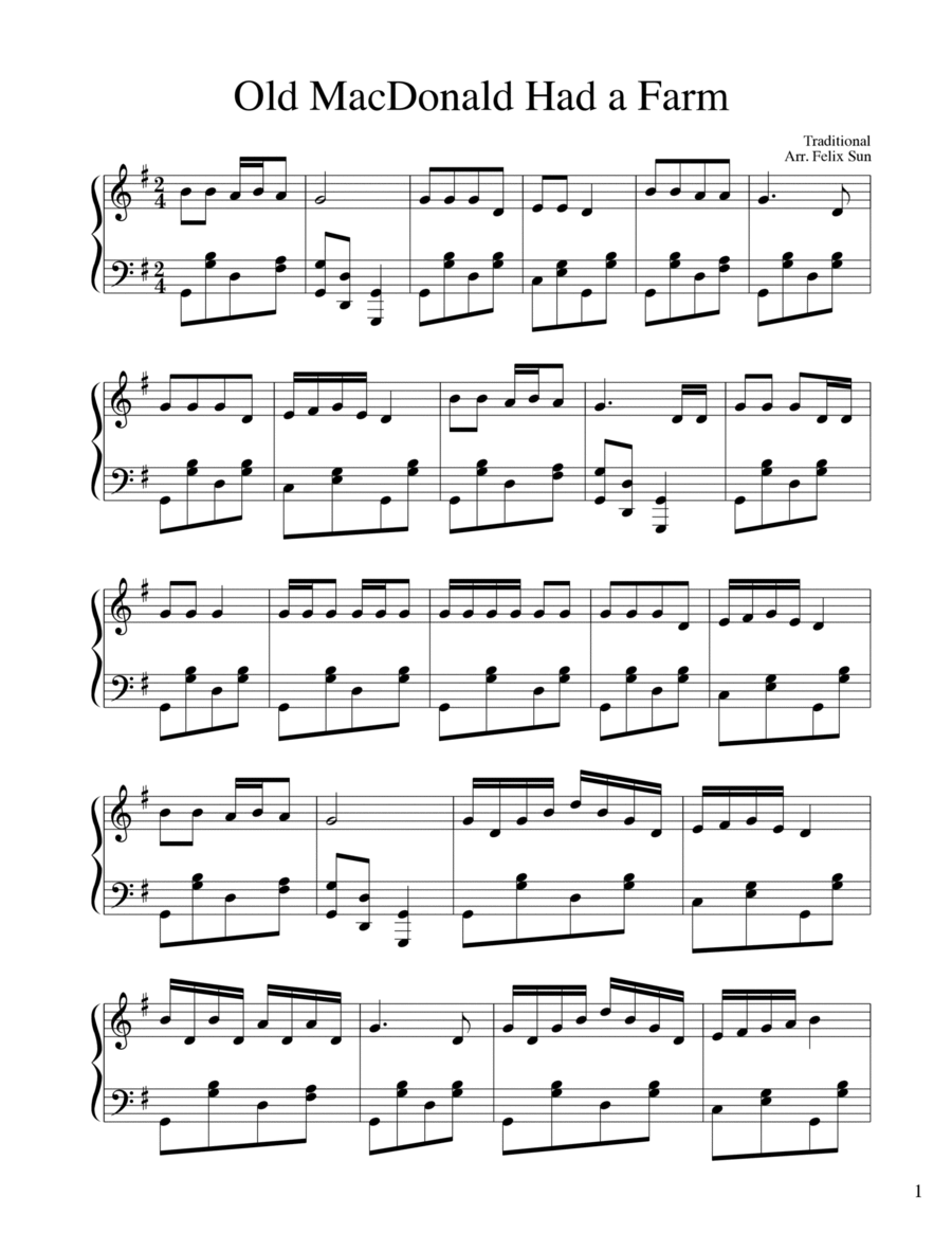 Old MacDonald Had a Farm (Piano Solo) Piano Solo scores gallery preview page 1