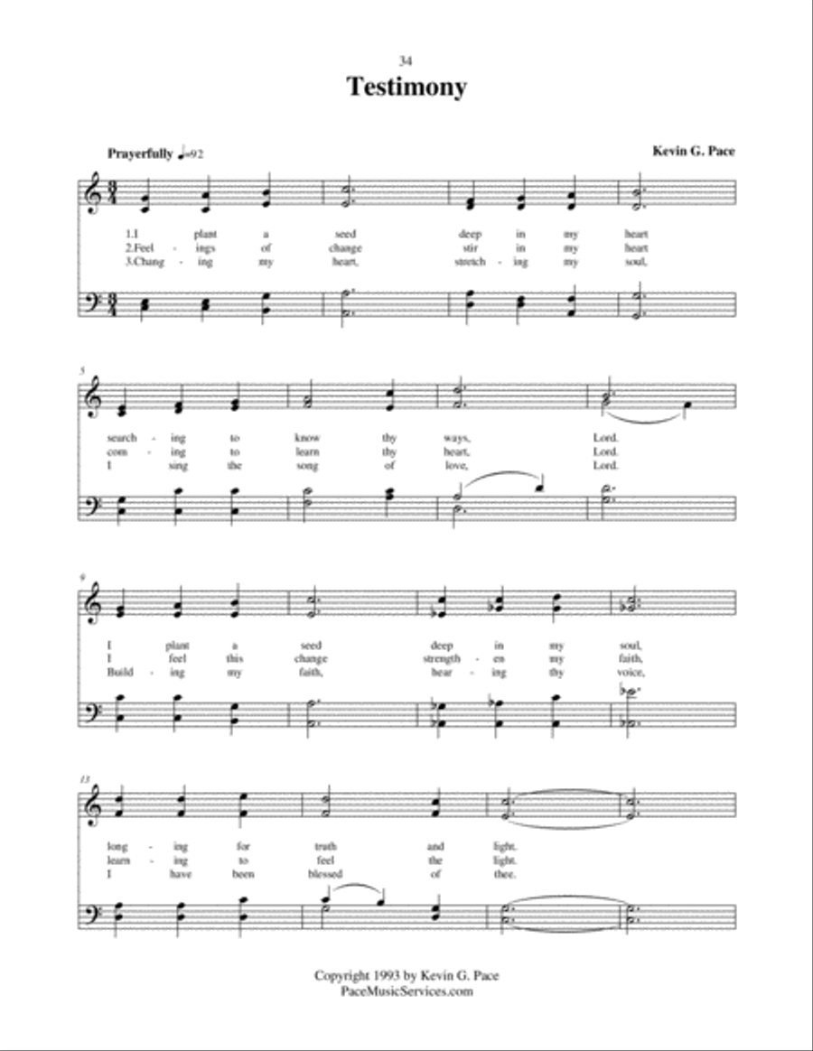 Testimony (I Plant a Seed) - an original hymn 4-Part scores gallery preview page 2