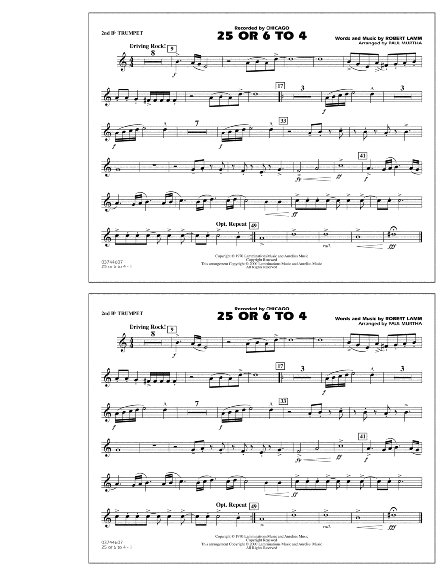 25 Or 6 To 4 - 2nd Bb Trumpet Marching Band scores gallery preview page 1