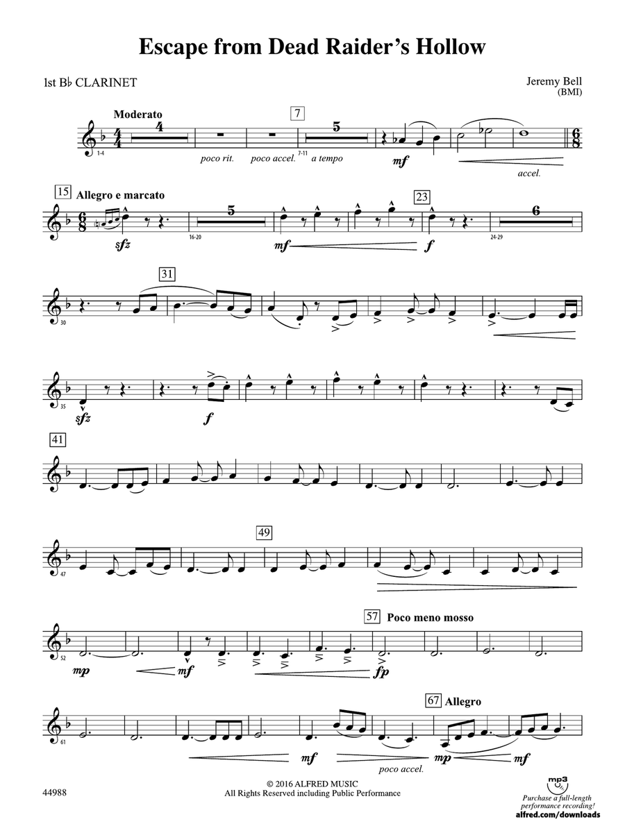 Escape from Dead Raider's Hollow: 1st B-flat Clarinet