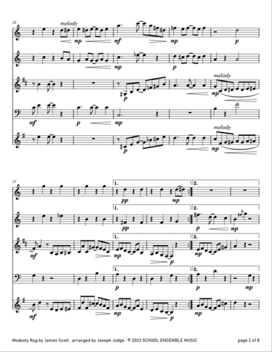 Modesty Rag by James Scott for Woodwind Quartet in Schools Woodwind Quartet scores gallery preview page 2