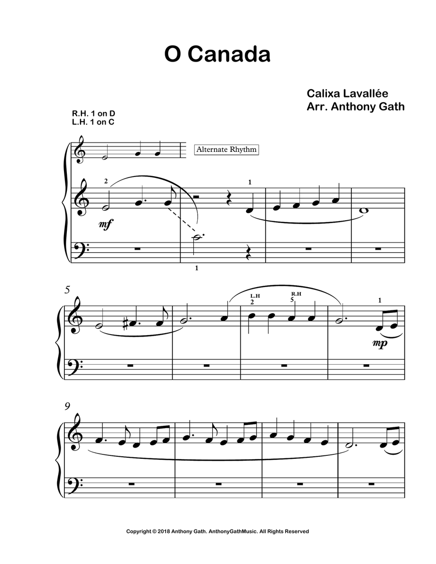 O Canada - National Anthem of Canada (very easy piano) Piano Method scores gallery preview page 1