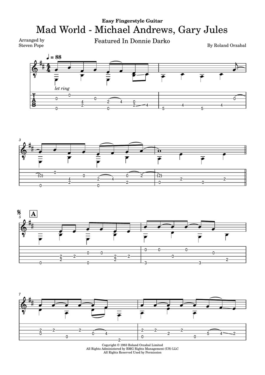 Mad World Acoustic Guitar scores gallery preview page 1