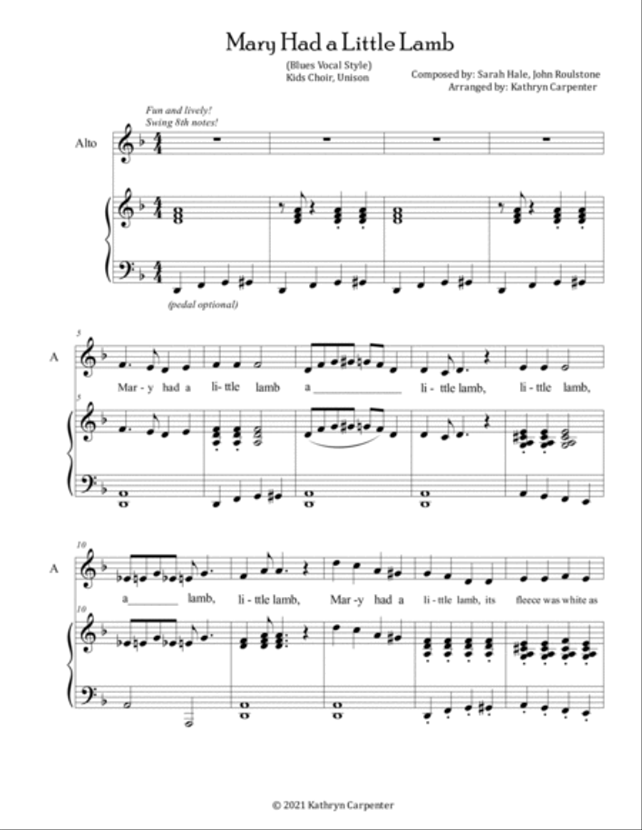 Mary Had a Little Lamb (Blues/Jazz Vocal) Vocal Jazz Ensemble scores gallery preview page 2