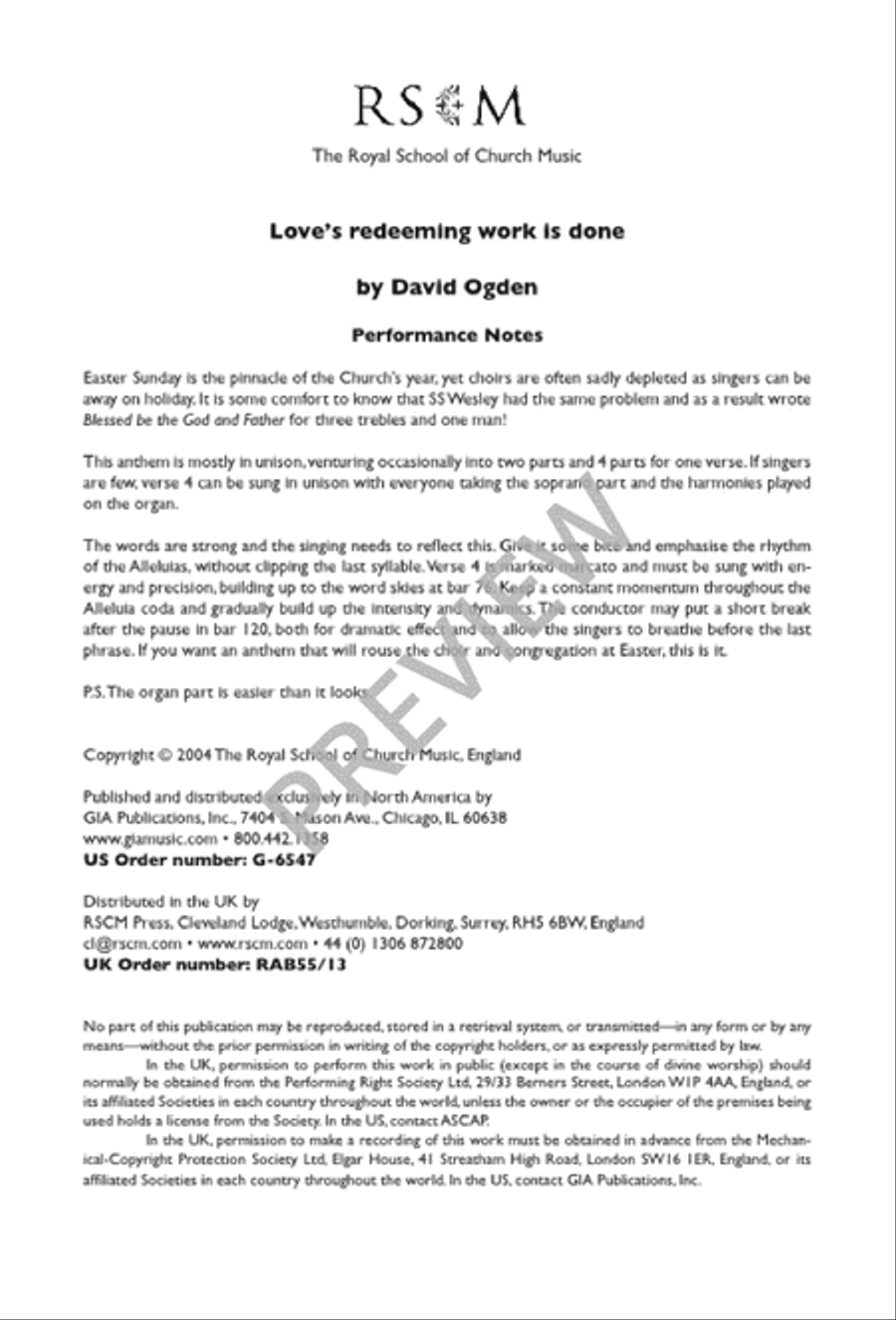 Love's Redeeming Work Is Done 4-Part scores gallery preview page 2