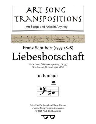 Book cover for SCHUBERT: Liebesbotschaft, D. 957 no. 1 (transposed to E major, bass clef)