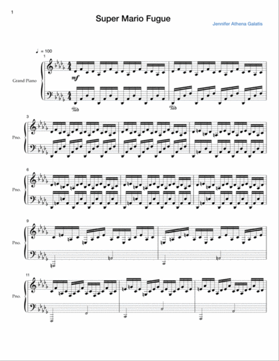 Super Mario Fugue Piano Solo scores gallery preview page 1