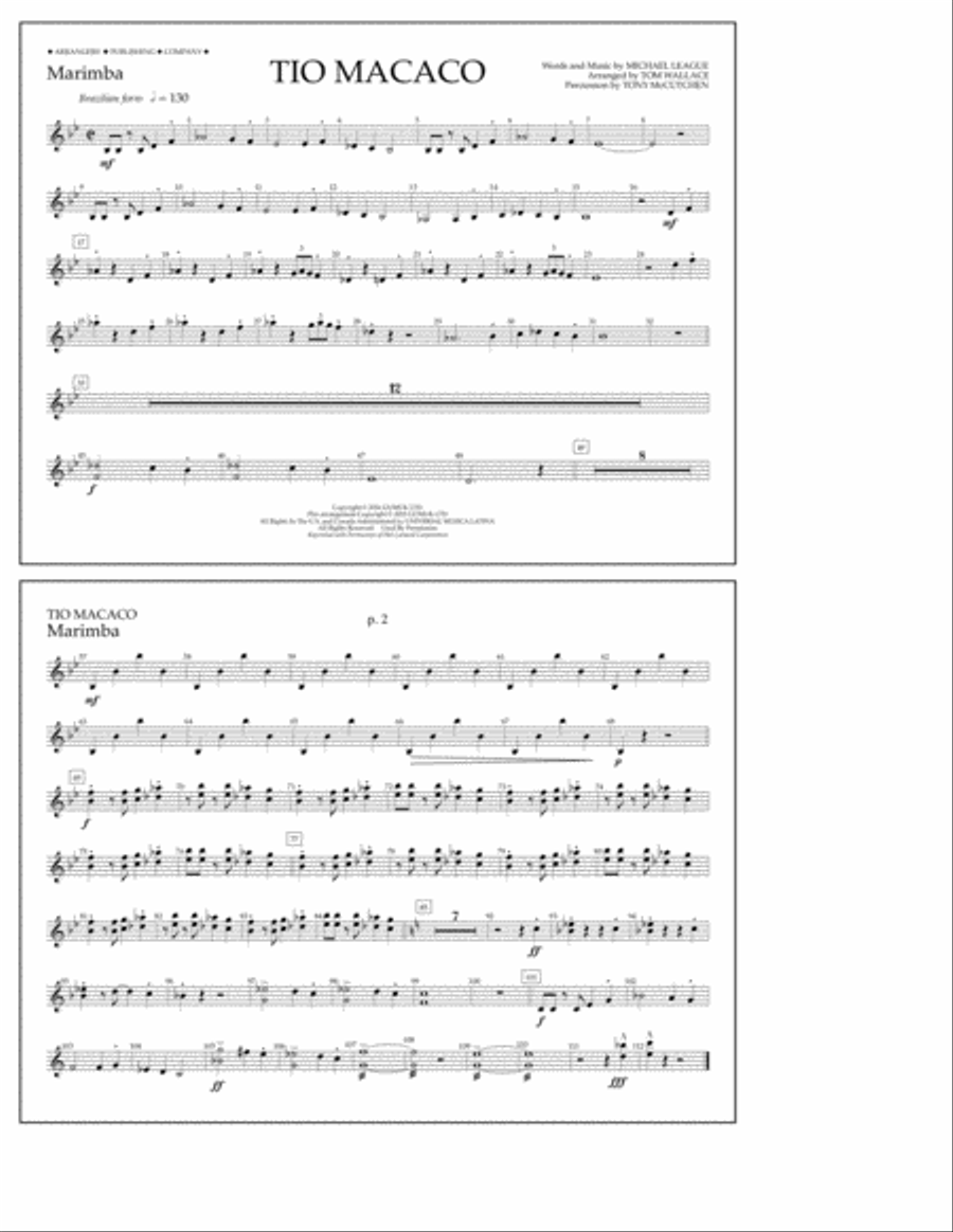 Tio Macaco - Marimba Tio Macaco - Marimba Marching Band scores gallery preview page 1