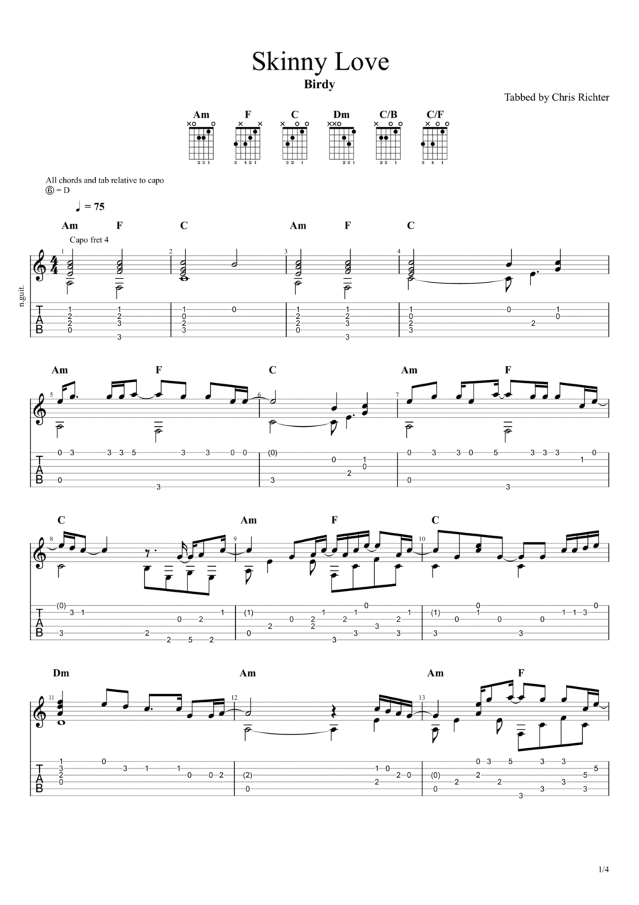 Skinny Love Skinny Love Guitar Solo scores gallery preview page 1