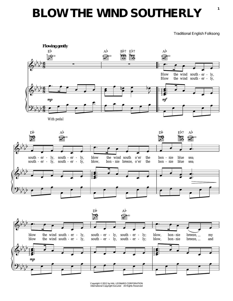 Blow The Wind Southerly Piano, Vocal, Guitar scores gallery preview page 1