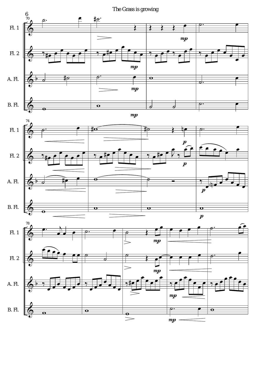 The Grass is Growing - for flute quartet Flute Quartet scores gallery preview page 6