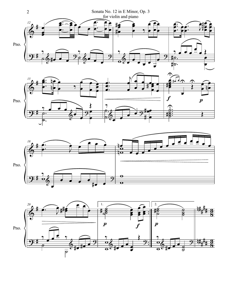 Sonata No. 12 in E Minor Op. 3 Piano Solo scores gallery preview page 3