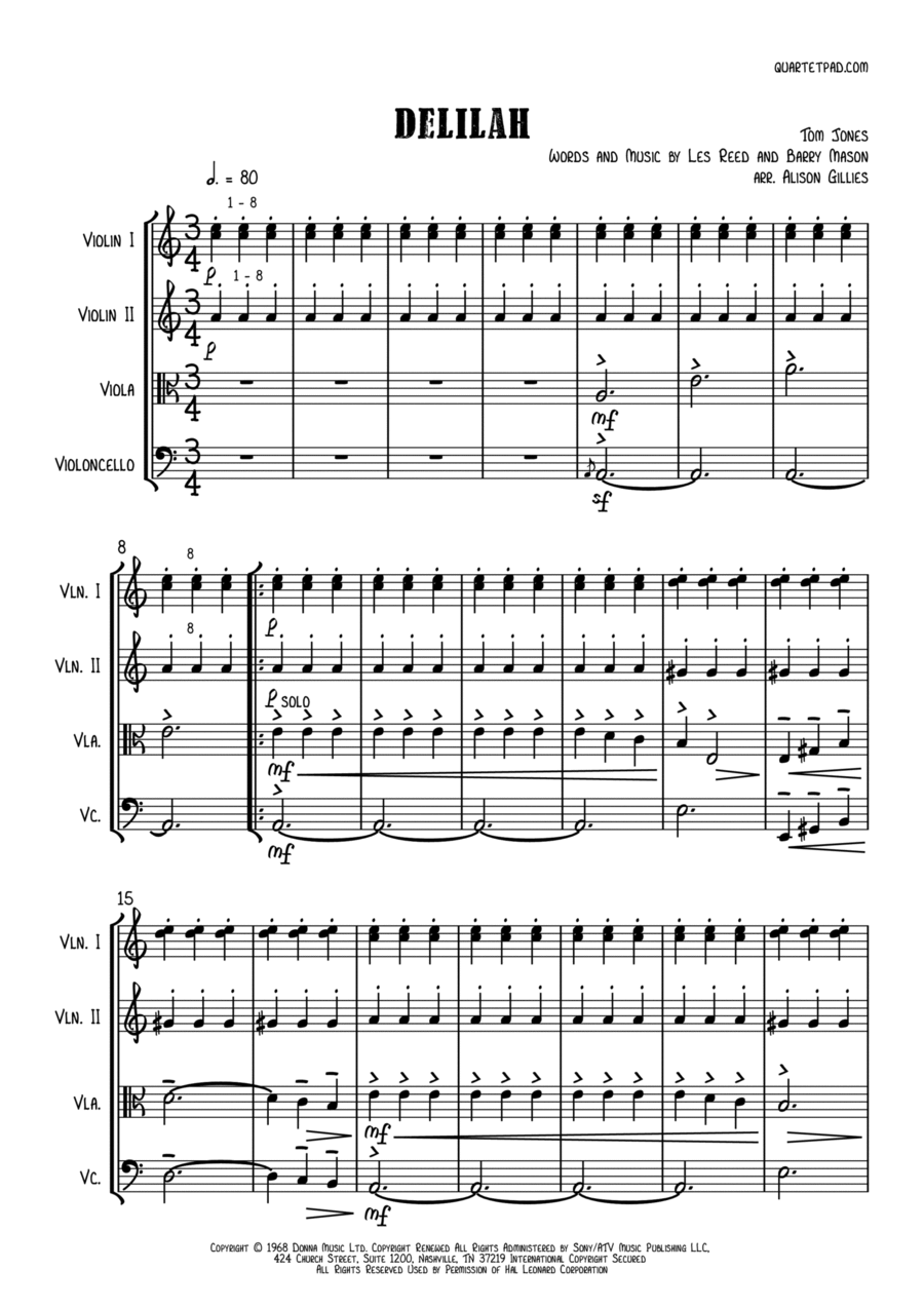 Delilah String Quartet scores gallery preview page 1