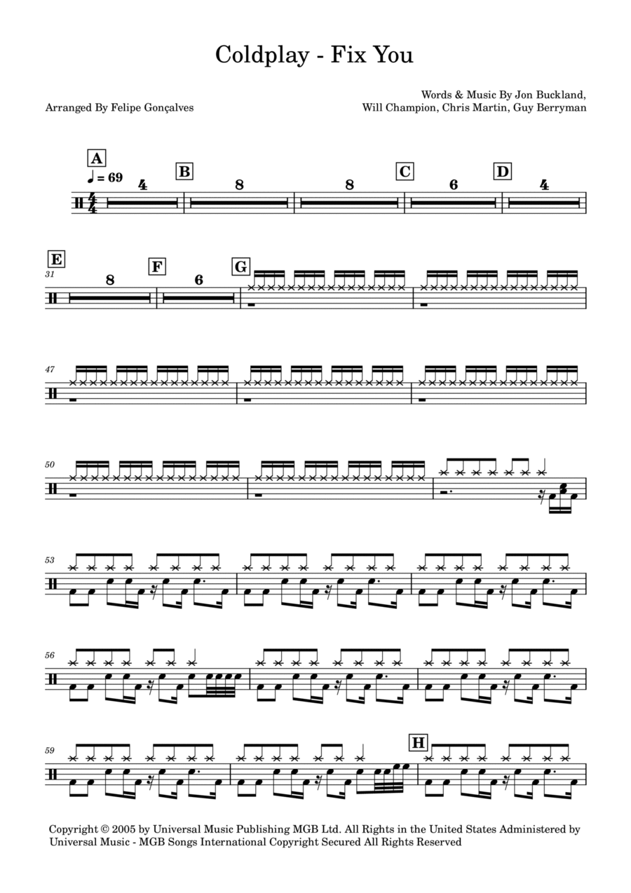 Fix You Drum Set scores gallery preview page 1