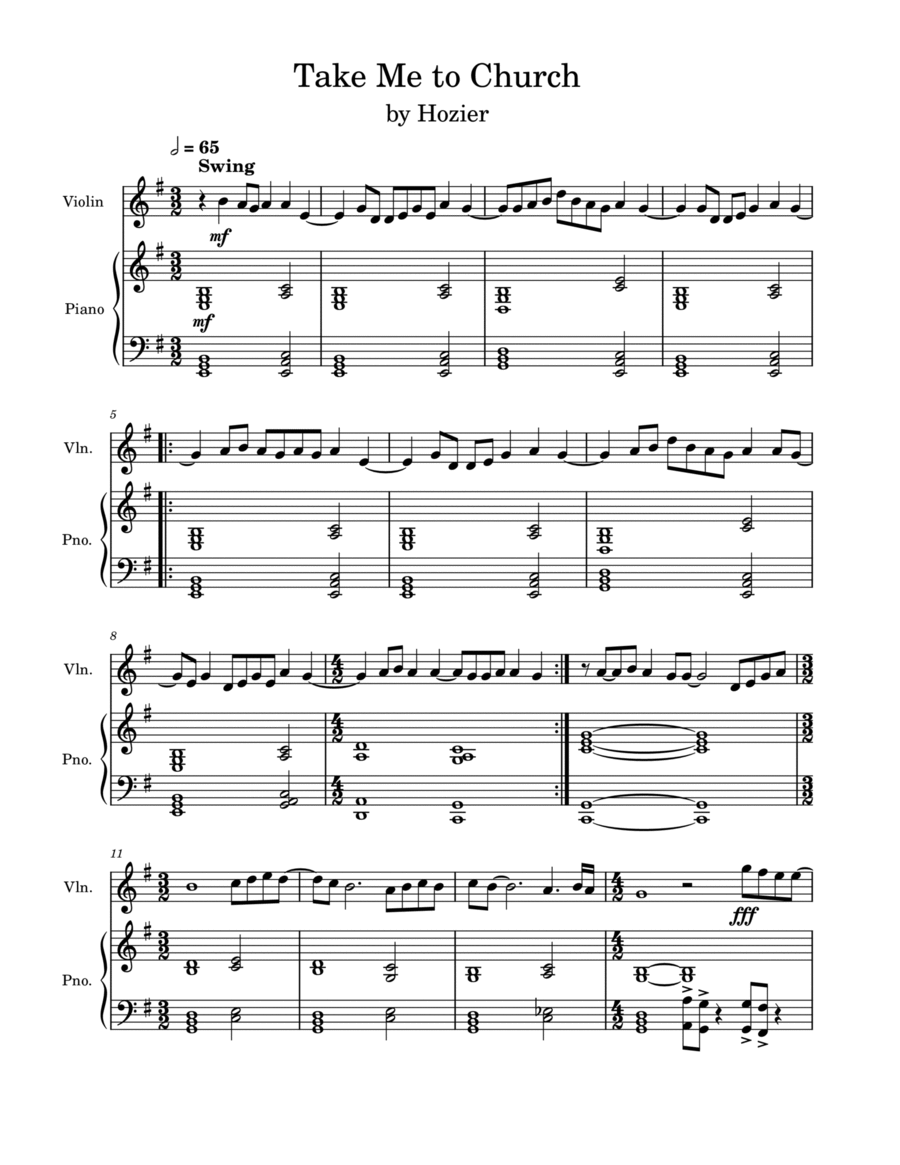 Take Me To Church Take Me To Church Violin Solo scores gallery preview page 1