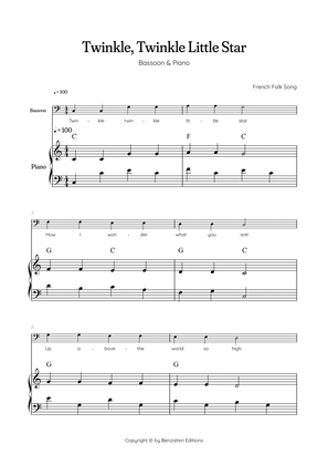 Twinkle, Twinkle Little Star • Easy bassoon sheet music with easy piano accompaniment w/ chords