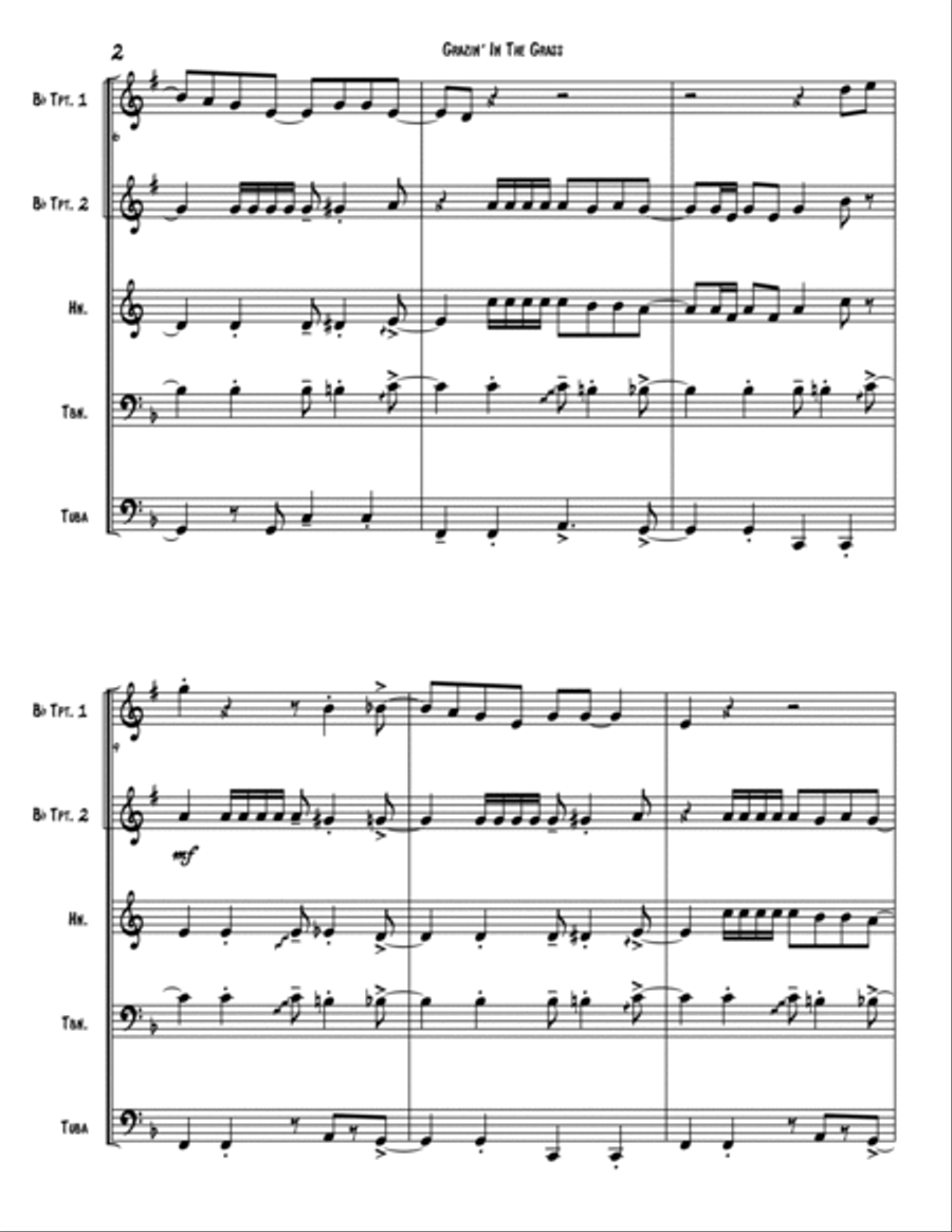 Grazing In The Grass Brass Quintet scores gallery preview page 2