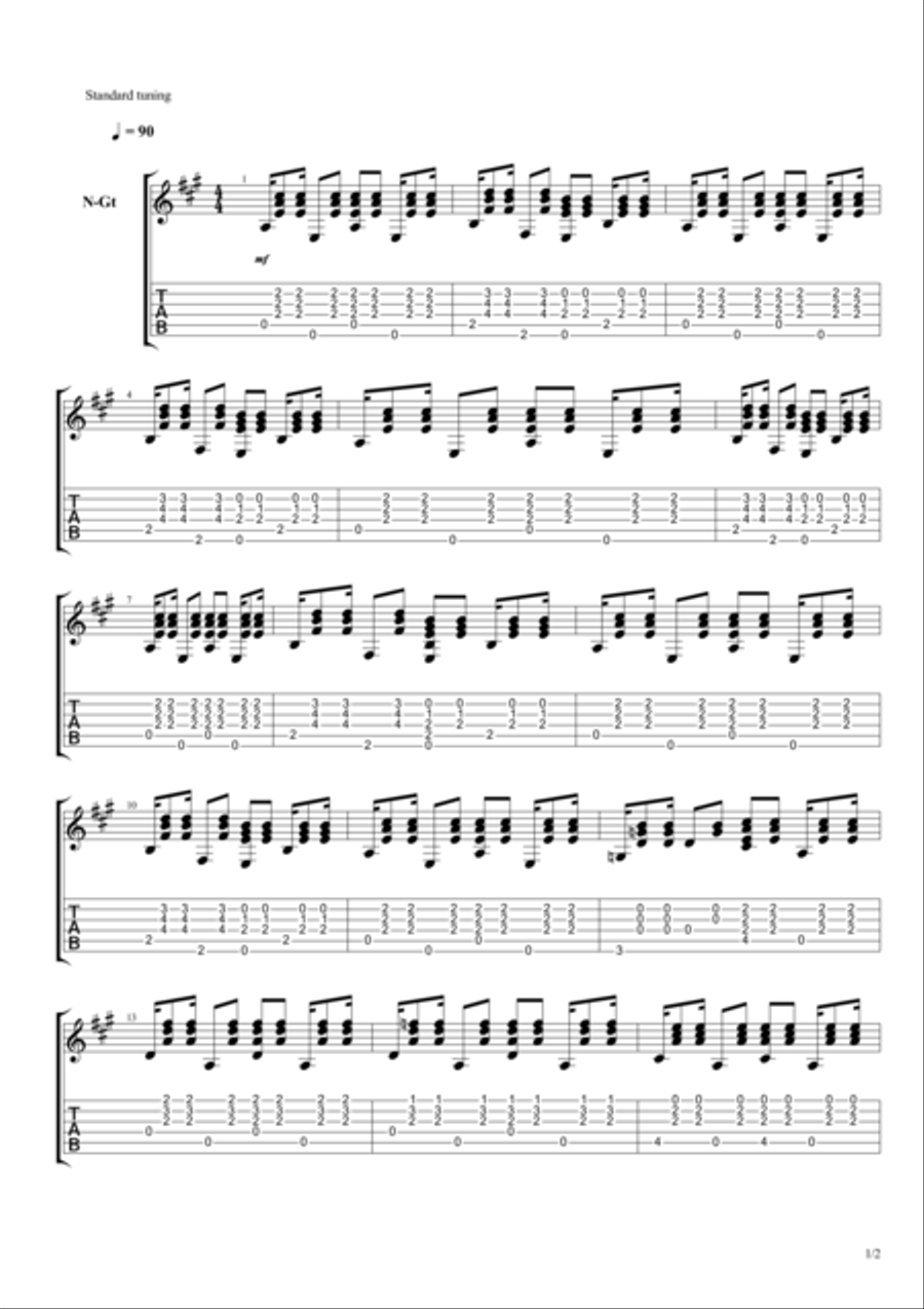 sunset samba (guitar 2) Guitar Tablature scores gallery preview page 1
