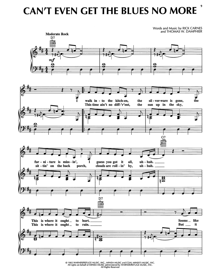 Can't Even Get The Blues No More Piano, Vocal, Guitar scores gallery preview page 1
