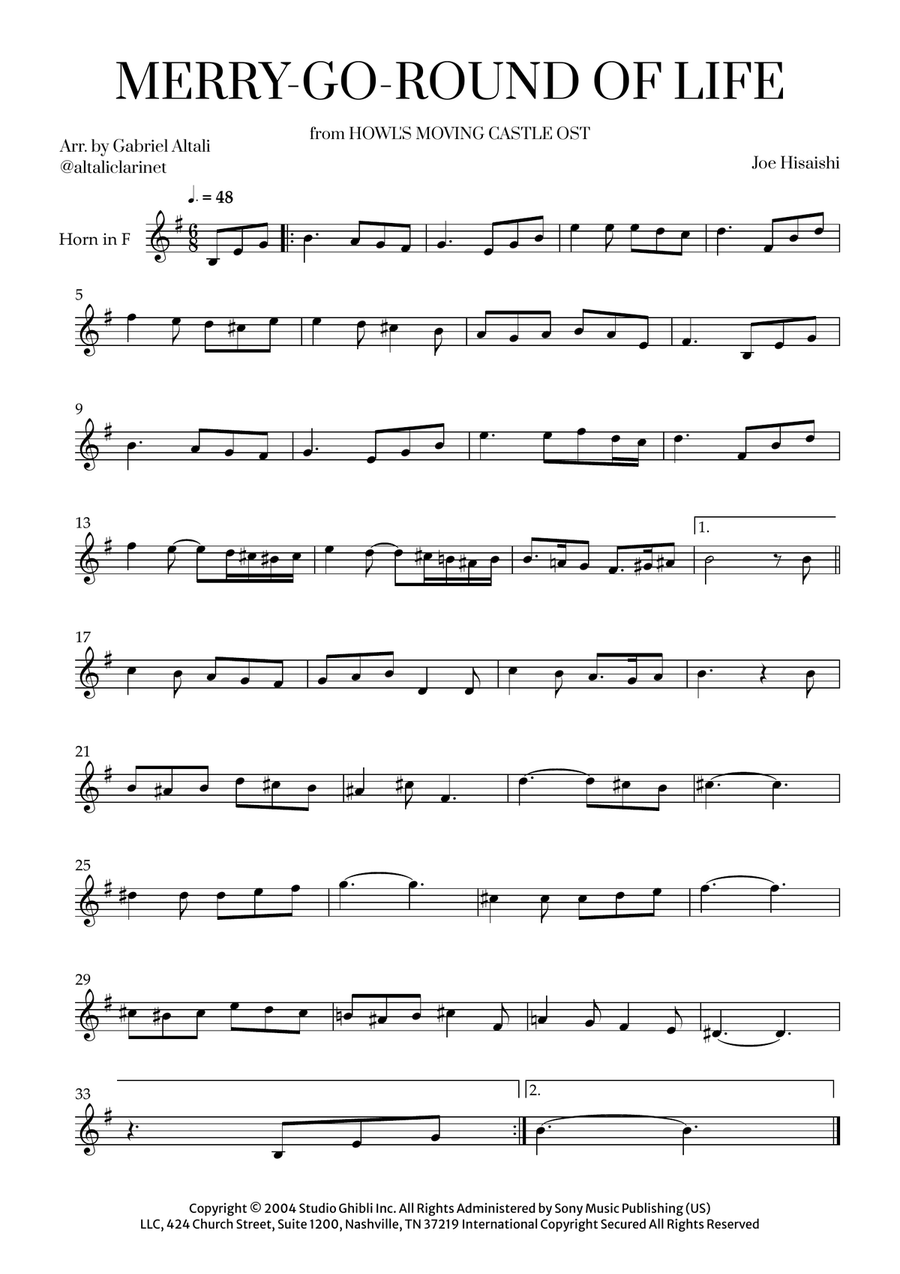 Merry-Go-Round Of Life Horn Solo scores gallery preview page 1