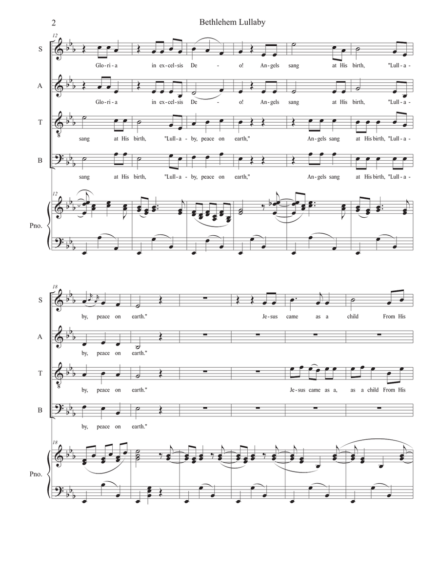 Bethlehem Lullaby (Vocal Quartet - (SATB) 4-Part scores gallery preview page 3