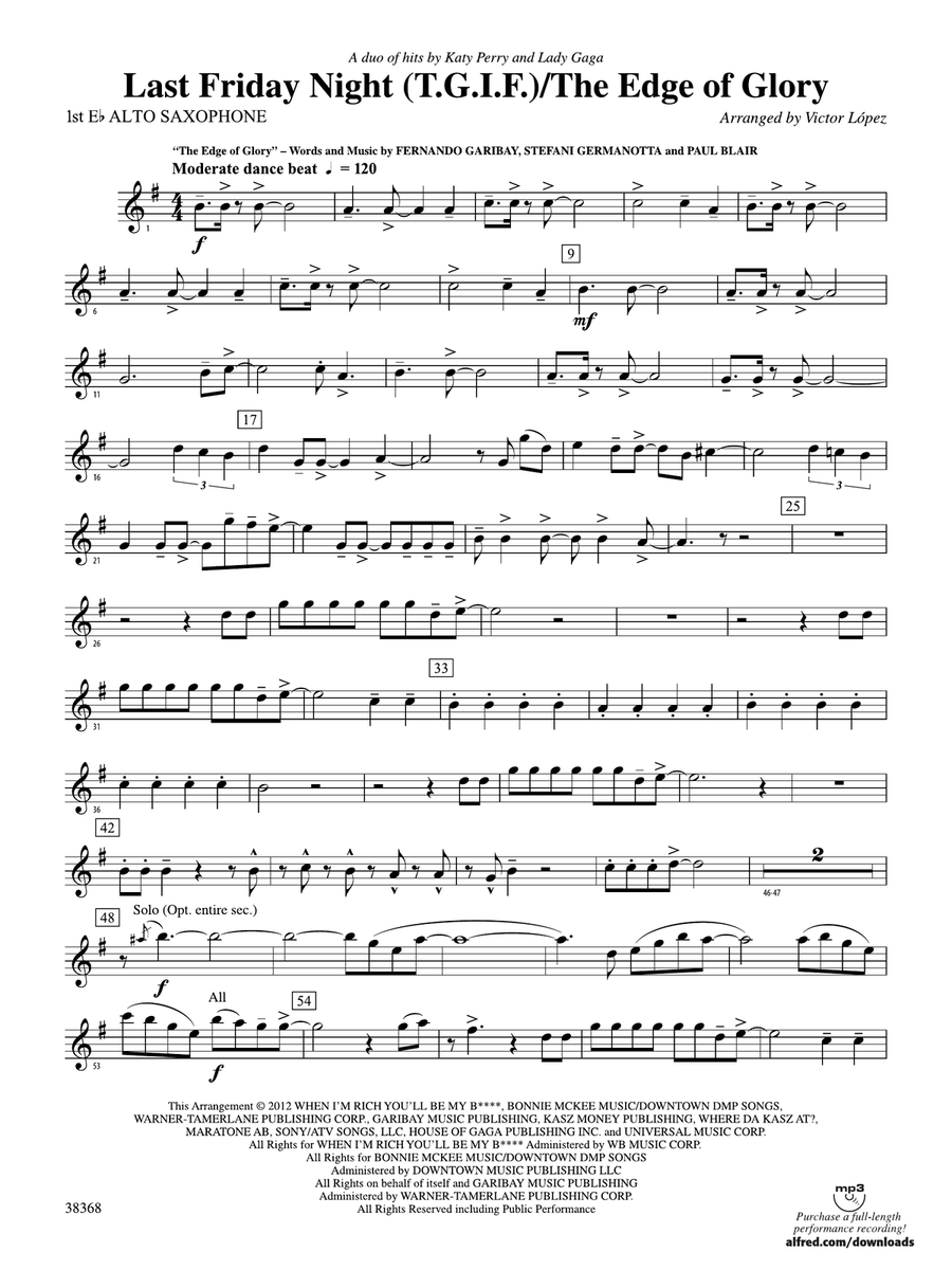 Last Friday Night (T.G.I.F) / The Edge of Glory: E-flat Alto Saxophone