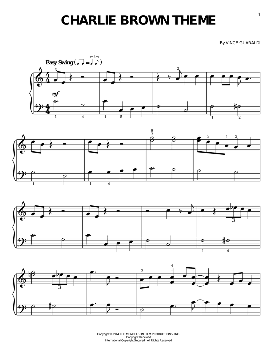 Charlie Brown Theme Charlie Brown Theme Easy Piano scores gallery preview page 1