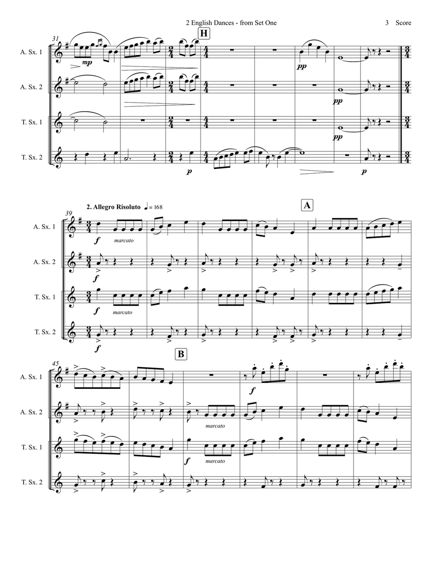 English Dances, Set 1, Op. 27: No. 3. Mesto Saxophone Quartet scores gallery preview page 4
