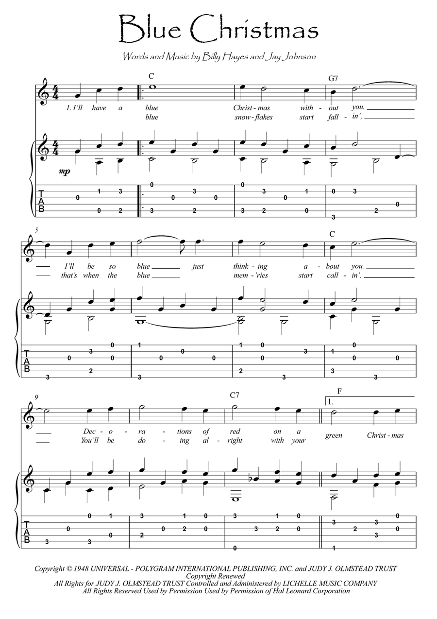 Blue Christmas Acoustic Guitar scores gallery preview page 1