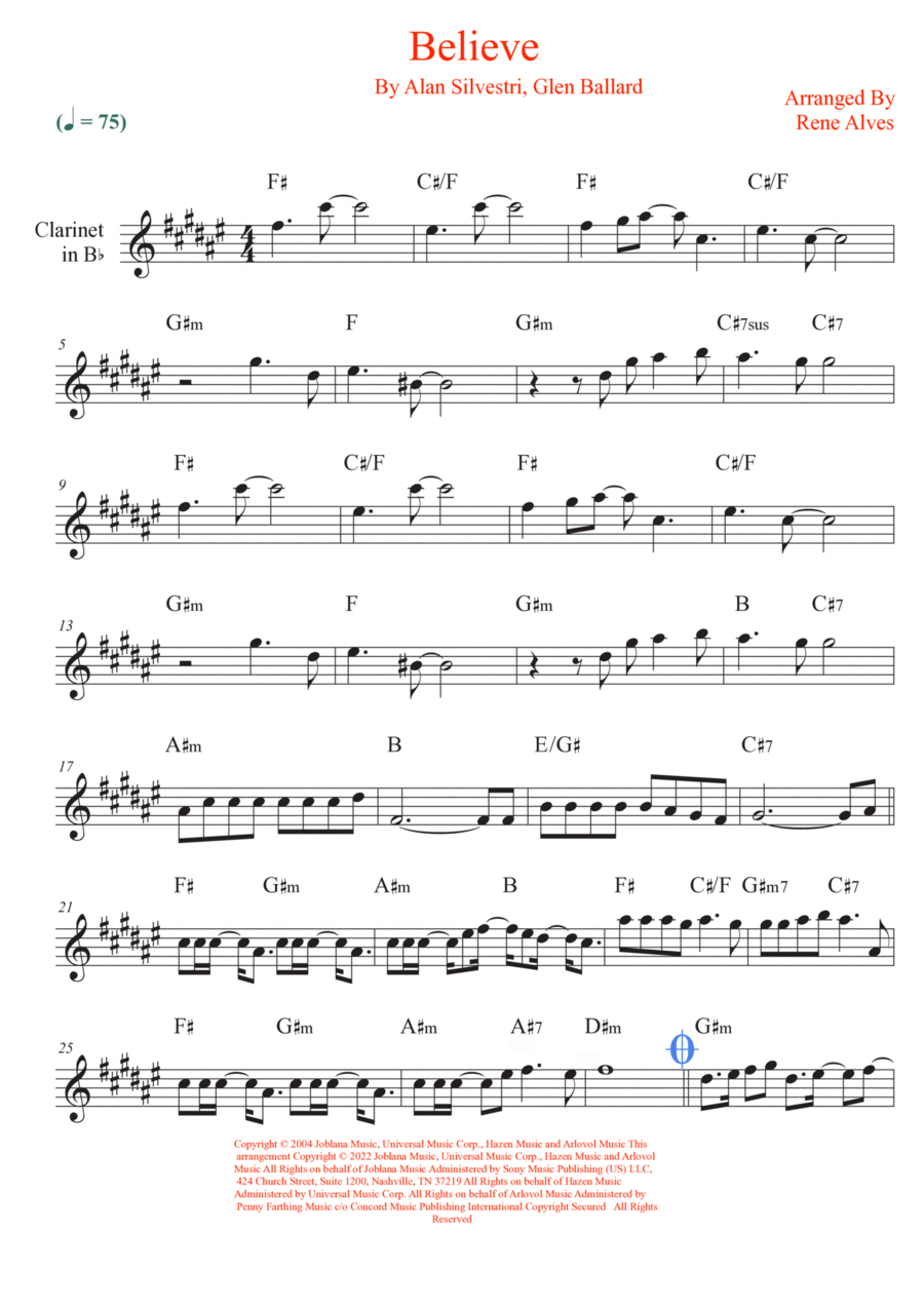 Believe B-Flat Clarinet scores gallery preview page 1
