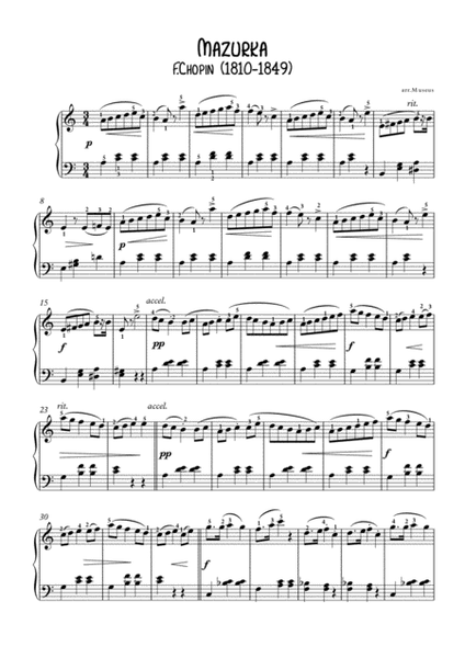 Mazurka opus 7-3 by Chopin for easy piano by Frederic Chopin Easy Piano - Digital Sheet Music